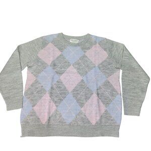 Vintage Dotty Mann Cardigan Sweater Size Large Argyle Pattern